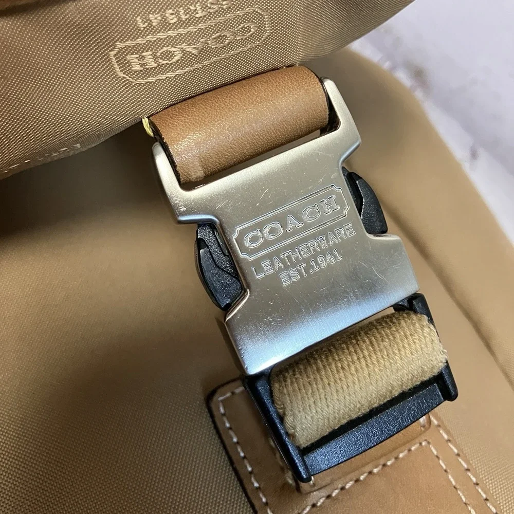 COACH Tan Canvas Leather Messenger Travel‎ Bag Office Briefcase